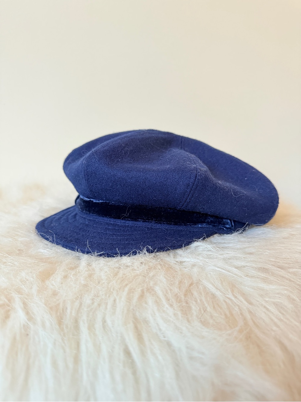 Vintage Liz Claiborne Wool Blend & Velvet Soft Baker Boy Hat - Navy - One Size - Picture 3 of 8